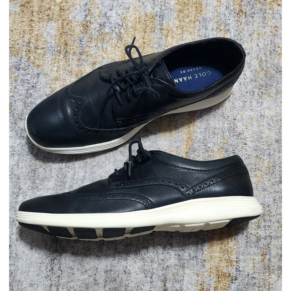 Cole Haan Men's Grand.Os Black Leather Wingtip Sneakers 9 M C29413
